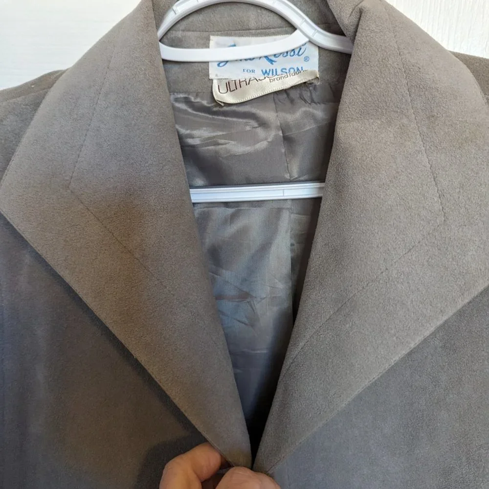 SOLD NEVER WORN 70s Union Label | Duster Coat | ULTRASUEDE | L | GRAY | Wilson's - Picture 3 of 13